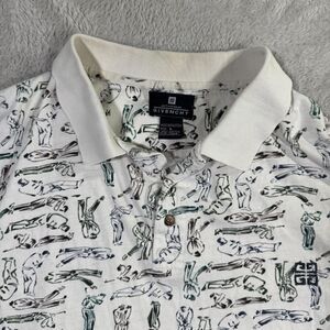 VINTAGE Givenchy Polo Shirt Mens Large White Activewear Golf All Over Print FLEX